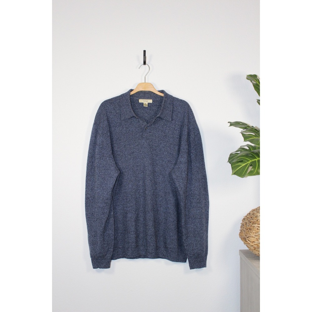 VTG Turnbury Men's Blue Heathered 100% Cashmere Collared Sweater Size‎ XL